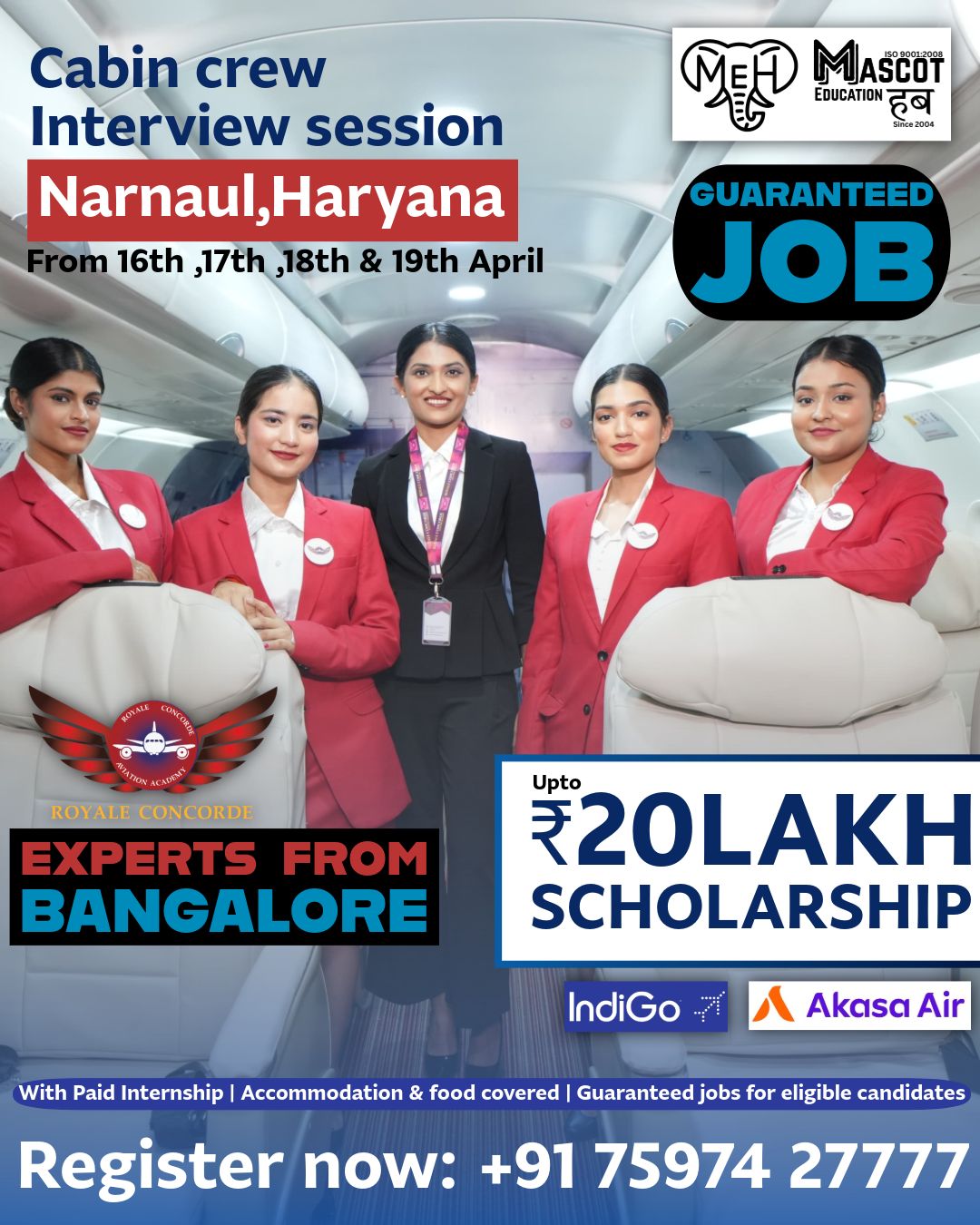 Cabin crew interview session at Mascot Education Hub Narnaul